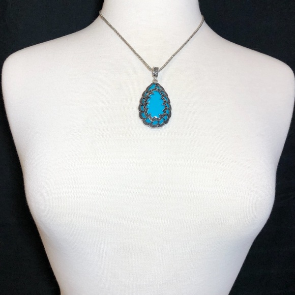 Marcasite Glass Vintage Look Turquoise Blue Necklace Set - Picture 2 of 3